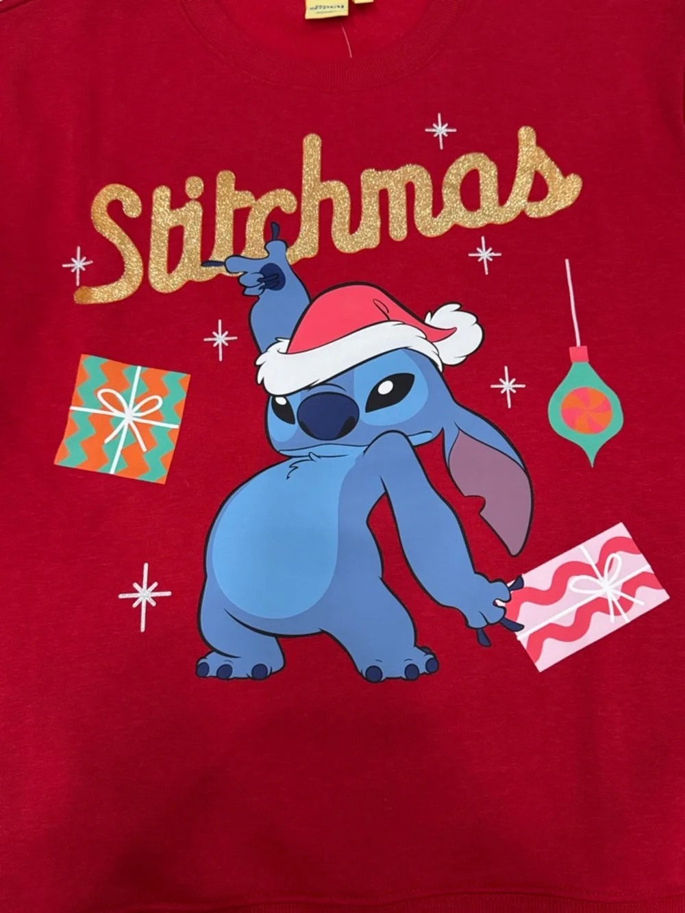 Disney Stitch Christmas Sweatshirt Red Holiday Graphic Pullover - Picture 2 of 7
